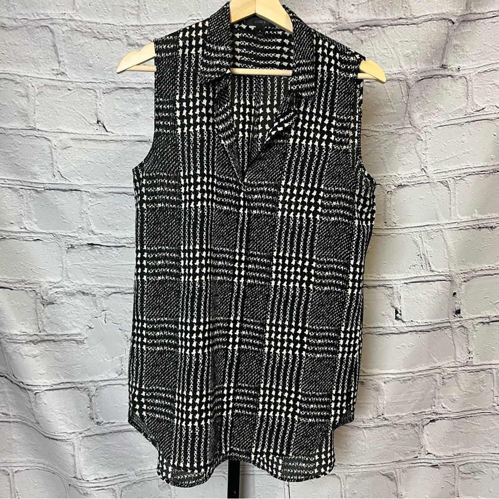 J. Crew Black and White Collared Sleeveless Blouse Shirt